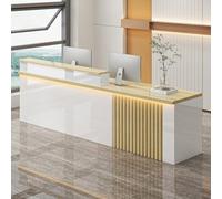 Bureau de réception moderne en forme de L avec lumières LED et tiroir verrouillable, meubles de réception élégants pour cliniques, magasins de vêtements, halls d'entreprise