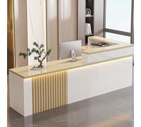 Bureau de réception moderne en forme de L avec lumières LED, tiroir verrouillable, comptoir de caisse pour salon, bureau, magasin - 140 x 60 x 99,8 cm, couleur naturelle