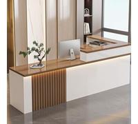Bureau de réception moderne en forme de L avec lumières LED, tiroir verrouillable, comptoir de caisse pour salon, bureau, magasin - Marron, 120 x 60 x 99,8 cm