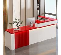 Bureau de réception moderne en forme de L avec tiroir verrouillable et meuble de rangement, élégant comptoir de caisse, finition rouge (140 x 60 x 100 cm) - Meuble de bureau élégant