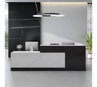 Bureau de réception moderne en forme de L - Comptoir de réception élégant pour supermarchés, dépanneurs, salons de beauté et bureaux - Blanc (L-260 cm) - Design fonctionnel et élégant