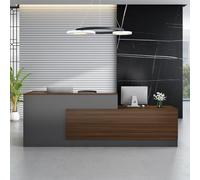 Bureau de réception moderne en forme de L, finition noyer, comptoir de réception élégant pour supermarchés, dépanneurs, salons de beauté et mobilier de bureau (R-220 cm)