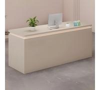 Bureau de réception moderne et élégant avec éclairage LED caché, comptoir spacieux pour bureau et zones d'attente, bois élégant et finition blanche, parfait pour les espaces contemporains