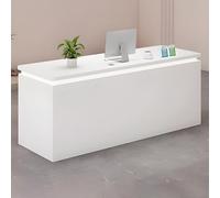 Bureau de réception moderne et élégant avec éclairage LED caché, comptoir spacieux pour bureau et zones d'attente, bois élégant et finition blanche, parfait pour les espaces contemporains
