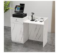 Bureau de réception moderne et élégant avec tiroirs et étagères de rangement pour salon ou bureau - Comptoir fonctionnel avec panneaux, support de caisse enregistreuse (pierre blanche, 120 cm)