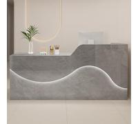 Bureau de réception moderne gris avec éclairage LED et tiroir verrouillable en forme de L - Meuble de bureau élégant de 120 cm pour la maison et le travail