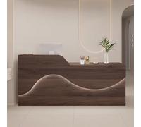 Bureau de réception moderne marron avec éclairage LED, comptoir avant élégant avec tiroirs de rangement, bois d'ingénierie pour petites entreprises - 140 cm