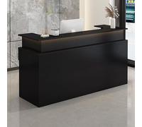 Bureau de réception moderne noir élégant avec tiroirs verrouillables - Comptoir de bureau debout de 140 cm pour le hall d'entrée, la vente au détail, les espaces de travail élégants et une utilisation