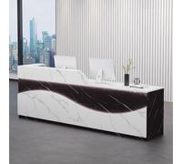 Bureau de réception moderne pour salon de beauté avec espace de rangement de 1,4 m Table de bureau élégante texturée noir et blanc Design doux éclairage pour petits espaces