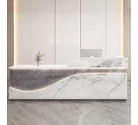 Bureau de réception moderne - Table de comptoir élégante en bois d'ingénierie pour petites entreprises et salons de beauté, finition blanche et grise durable, design épais pour une utilisation au