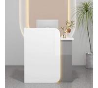 Bureau de réception peu encombrant avec tiroir verrouillable, comptoir de bureau moderne pour salon, blanc et gris, côté gauche, 60 x 40 x 100 cm, élégant et fonctionnel