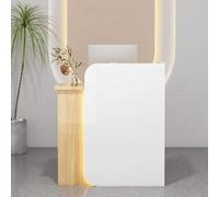 Bureau de réception peu encombrant avec tiroir verrouillable, finition élégante blanche et jaune, parfait pour le bureau à domicile ou le salon, design compact 60 x 40 x 100 cm, configuration côté