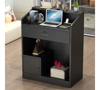 Bureau de réception pour salon de coiffure, comptoir de vente au détail, table de bar commerciale avec 1 tiroir et armoires, meubles de réception clinique, design élégant et fonctionnel