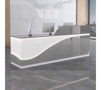Bureau de réception pour salon et bureau - 140 cm - En bois gris et blanc - Avec bande lumineuse LED - Compteur de réception moderne pour pratique et clinique