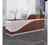 Bureau de réception pour salon et pratique, comptoir de réception en bois de 140 cm avec bandes lumineuses LED, meubles de réception marron et blanc pour salons de beauté et bureaux