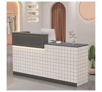 Bureau de réception robuste avec tiroir verrouillable et bande lumineuse LED - Comptoir de caisse facile à assembler pour la maison et le travail (B2 120 cm)