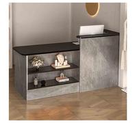 Bureau de réception verrouillable avec tiroirs, table de comptoir avant gris-B pour hall de vente au détail et salle de réception - côté droit de 99,3 cm