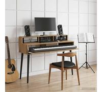 vidaXL Bureau de Studio Sonoma Gris 110 x 42,5 x 36 cm, Bureau Moderne, Espace Musique Pratique, Meuble Clavier en Bois, Setup Minimaliste pour la Chambre