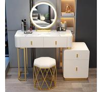 Bureau de Toilette avec Miroir et éclairage, Bureau de Toilette Moderne, Coiffeuse avec 4 tiroirs, Plateau en Verre pour Chambre à Coucher, Bureau. (Gold,100CM)