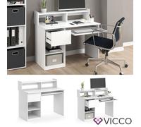 Bureau de travail VICCO Keno - Blanc - Table de bureau informatique avec rangement