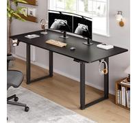 Bureau debout électrique rectangulaire réglable en hauteur, avec double moteur et mémoire préréglée, noir de 160 x 76 cm