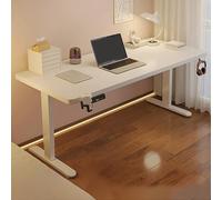 Bureau debout ergonomique en hauteur réglable avec porte-gobelet et crochet pour écouteurs Cadre en acier robuste avec coussinets pour pieds Blanc 140 x 60 cm