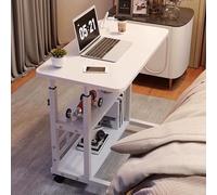 Bureau debout manuel réglable en hauteur avec roulettes, 3 niveaux de rangement, bureau d'ordinateur, bureau d'ordinateur, 80 cm, station de travail ergonomique pour une posture plus saine - Blanc