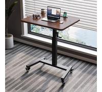Bureau debout mobile, table de nuit rotative avec roulettes, table d'ordinateur portable pour la maison, le bureau, l'hôpital, l'école - Couleur marron
