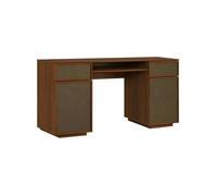 Bureau décor bois et tissu 2 portes 2 tiroirs 1 niche 140cm noyer - Kuba