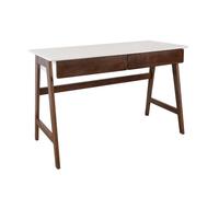 Bureau décor bois piétement bois d'hévéa 2 tiroirs noyer - Tommy