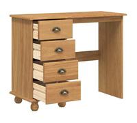 Bureau d'écriture avec tiroir - CLARENCE - 95x40x75 cm - Marron - Bois de pin massif - Cadre en métal - Tiroir spacieux