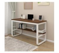 Bureau d'écriture beige pour bureau à domicile, rangement simple à double couche, cadre en métal robuste, compact 80 x 50 cm, solution d'espace de travail idéale, design moderne