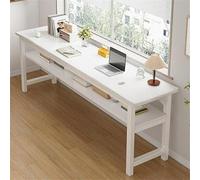 Bureau d'écriture carré de 39,7 cm de l'avant vers l'arrière, table longue rectangulaire pour salon, bureau extra long, étagère blanche incluse, 140 x 40 x 76 cm (L x l x H)