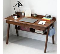 Bureau d'écriture du milieu du siècle avec tiroir, table d'étude en bois massif avec étagère de rangement, bureau d'ordinateur de travail peu encombrant pour bureau à domicile et petits espaces