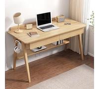 Bureau d'écriture en bois avec base à tréteaux et 2 tiroirs - Table d'étude moderne simple pour étudiant pour chambre à coucher ou ordinateur