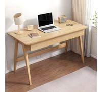 Bureau d'écriture en bois avec base à tréteaux et 2 tiroirs - Table d'étude moderne simple pour étudiant pour chambre à coucher ou ordinateur