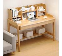 Bureau d'écriture en bois massif avec tiroir et clapier, table d'ordinateur du milieu du siècle avec bibliothèque et étagère de rangement inférieure, bureau d'étude pour enfants (chêne, 120 x 60 x 105