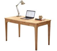 Bureau d'écriture moderne du milieu du siècle en bois d'hévéa avec tiroir de rangement, finition noyer, pour chambre à coucher, bureau à domicile (naturel, 120 cm)