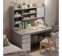 Bureau d'écriture Moderne en Bois avec clapier, Bureau d'ordinateur avec tiroirs et clapier, bibliothèque de Bureau, Organiseur de comptoir(Grey,39x18x64in/100 * 45 * 163cm)