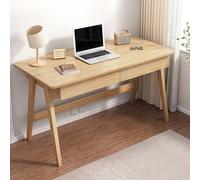 Bureau d'écriture moderne en bois naturel avec base à tréteaux et 2 tiroirs, table d'étude simple pour chambre à coucher ou bureau
