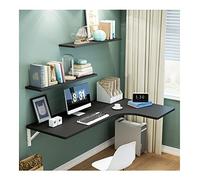 bureau dépliable, Bureau d'angle mural flottant en forme de L, avec chevalet pliable, étagère suspendue permettant de gagner de l'espace, for le bureau, la maison et la cuisine(Black,70*50*30cm 28*20*