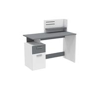Bureau design avec 1 porte et 1 tiroir, coloris blanc/gris graphite - Dim : 121,5 x 109,7 x 55,1 cm -PEGANE- blanc/gris graphite