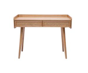 Bureau design avec rangements 2 tiroirs bois clair et cannage rotin L105 cm ELSY
