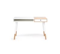 Bureau scandinave 120x60x75 cm décor blanc et chêne