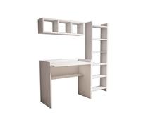 Bureau d'étude avec bibliothèque et étagère murale en bois "Matilda" - 90 x 58 x 80 cm - Blanc