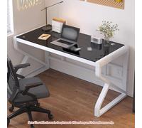 Bureau D'étude en Acier Carbone 31/39/47 Pouces - Table De Conférence en Verre Trempé pour Bureau, Poste De Travail De Chevet Multifonctionnel(Black-White,80 * 50 * 75cm)