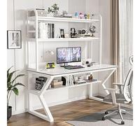 Bureau d'étude PC Bureau à domicile Station de travail pour adultes/étudiants avec clapier et étagère - Bureau d'ordinateur idéal pour travailler ou étudier à la maison