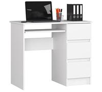 Bureau d'étudiant, table de travail d'ordinateur portable, 3 tiroirs à gauche, blanc 90x77x50 gauche
