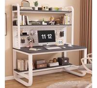 Bureau D'ordinateur 2 En 1 Avec Pieds En Métal, Grand Bureau D'ordinateur Avec Étagères, Bureaux Avec Clapier, Table De Jeu Avec Panneau Perforé, Table D'étude, Étagère De Rangement Pour Dortoir(A,43.