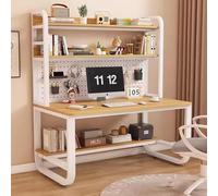 Bureau D'ordinateur 2 En 1 Avec Pieds En Métal, Grand Bureau D'ordinateur Avec Étagères, Bureaux Avec Clapier, Table De Jeu Avec Panneau Perforé, Table D'étude, Étagère De Rangement Pour Dortoir(B,31.